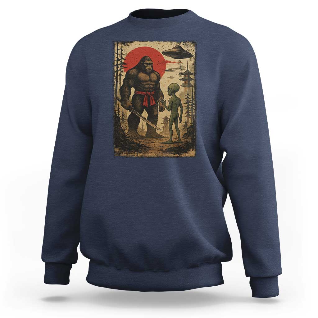 Samurai Bigfoot Japanese UFO Sweatshirt Sasquatch Ailen Ukiyo-e - Wonder Print Shop