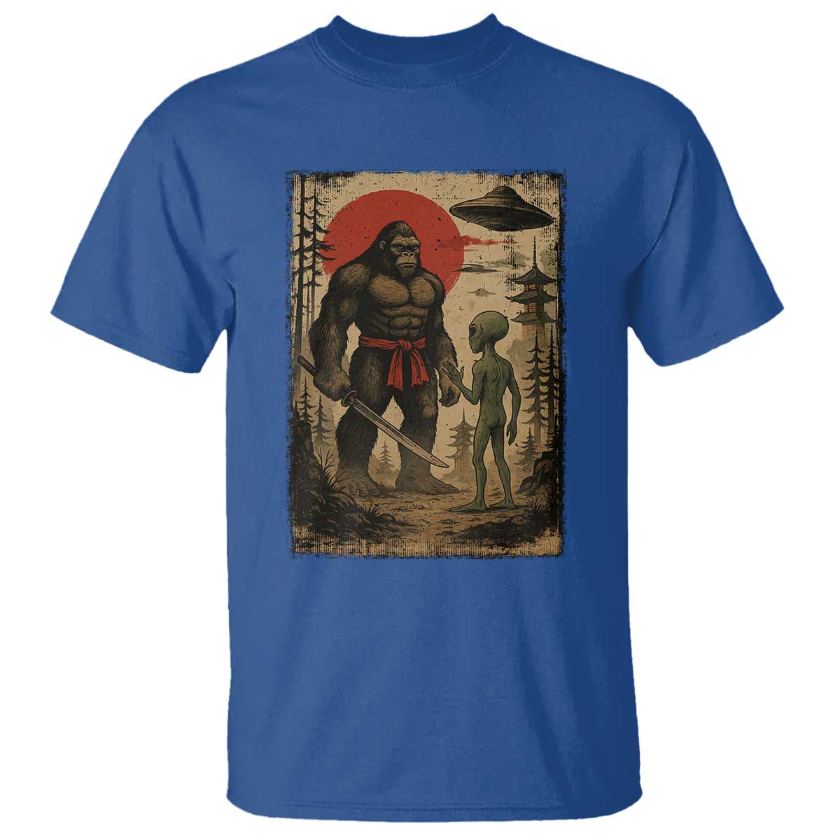 Samurai Bigfoot Japanese UFO T Shirt Sasquatch Ailen Ukiyo-e - Wonder Print Shop