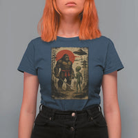 Samurai Bigfoot Japanese UFO T Shirt For Women Sasquatch Ailen Ukiyo-e - Wonder Print Shop