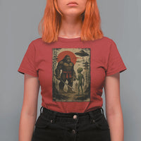 Samurai Bigfoot Japanese UFO T Shirt For Women Sasquatch Ailen Ukiyo-e - Wonder Print Shop