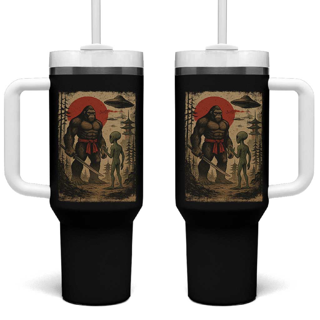 Samurai Bigfoot Japanese UFO Tumbler With Handle Sasquatch Ailen Ukiyo-e - Wonder Print Shop