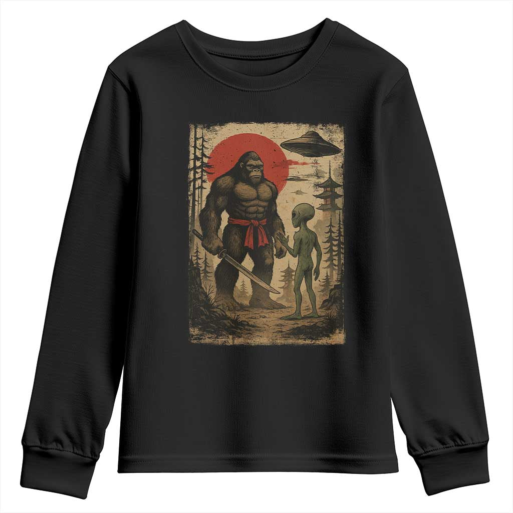 Samurai Bigfoot Japanese UFO Youth Sweatshirt Sasquatch Ailen Ukiyo-e - Wonder Print Shop