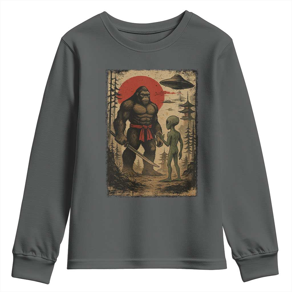 Samurai Bigfoot Japanese UFO Youth Sweatshirt Sasquatch Ailen Ukiyo-e - Wonder Print Shop