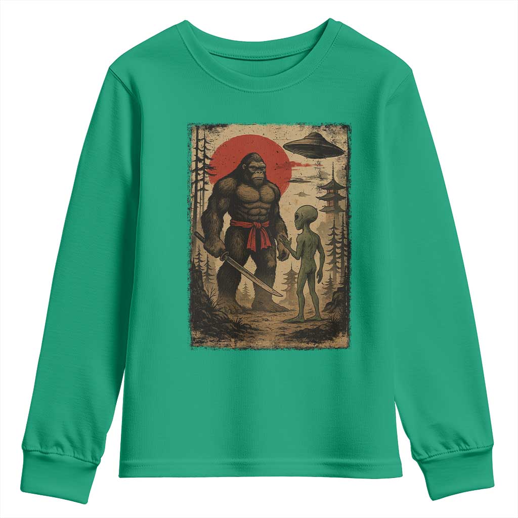 Samurai Bigfoot Japanese UFO Youth Sweatshirt Sasquatch Ailen Ukiyo-e - Wonder Print Shop