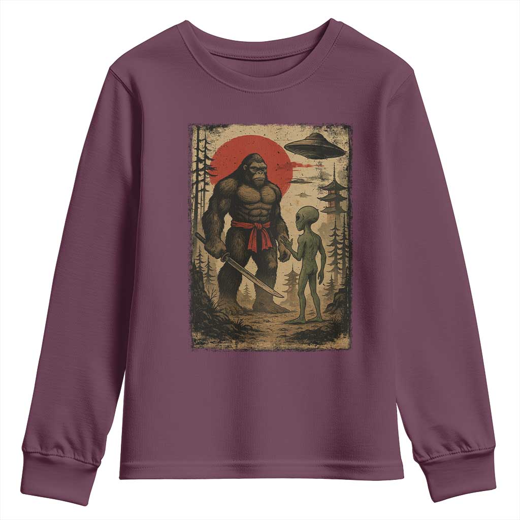 Samurai Bigfoot Japanese UFO Youth Sweatshirt Sasquatch Ailen Ukiyo-e - Wonder Print Shop