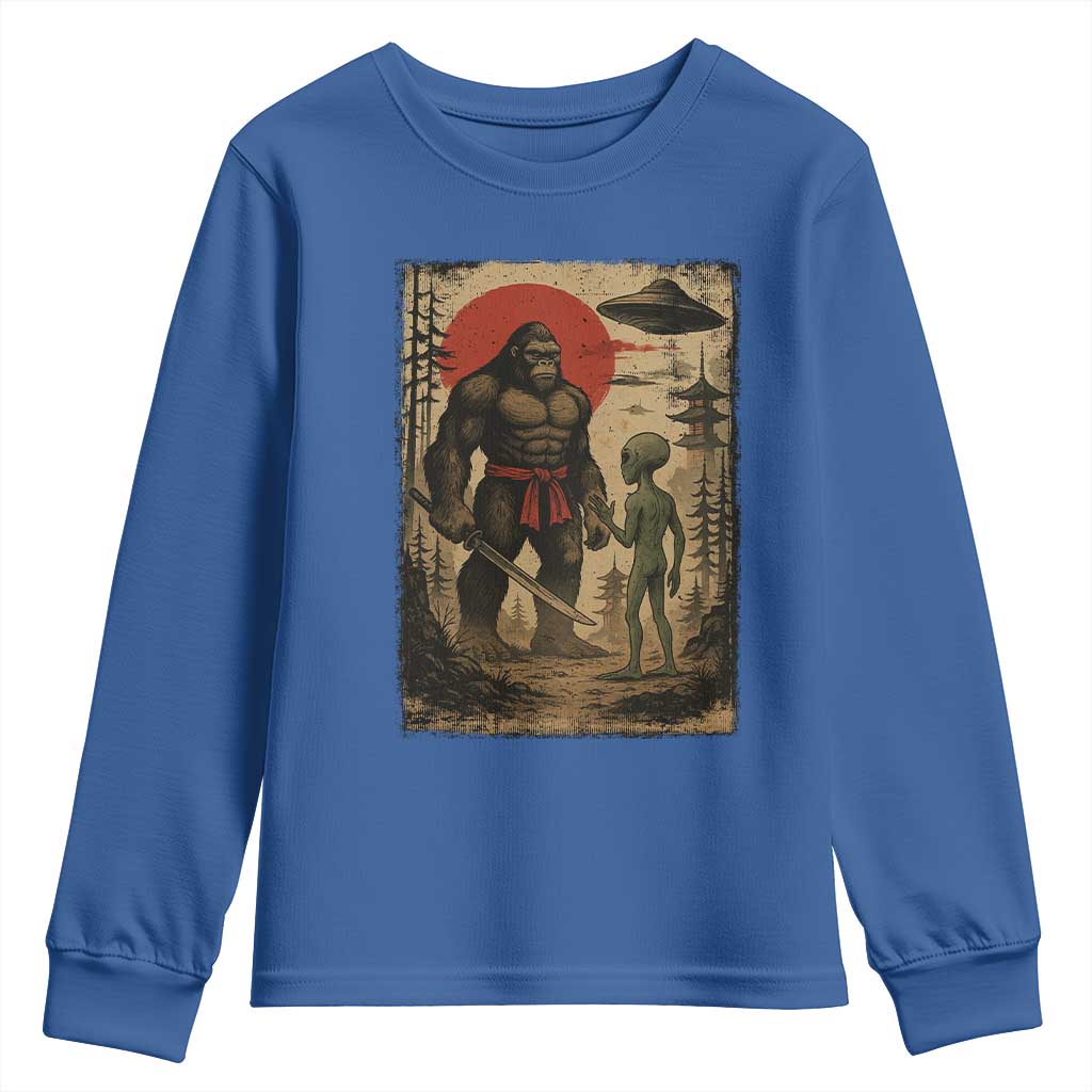 Samurai Bigfoot Japanese UFO Youth Sweatshirt Sasquatch Ailen Ukiyo-e - Wonder Print Shop