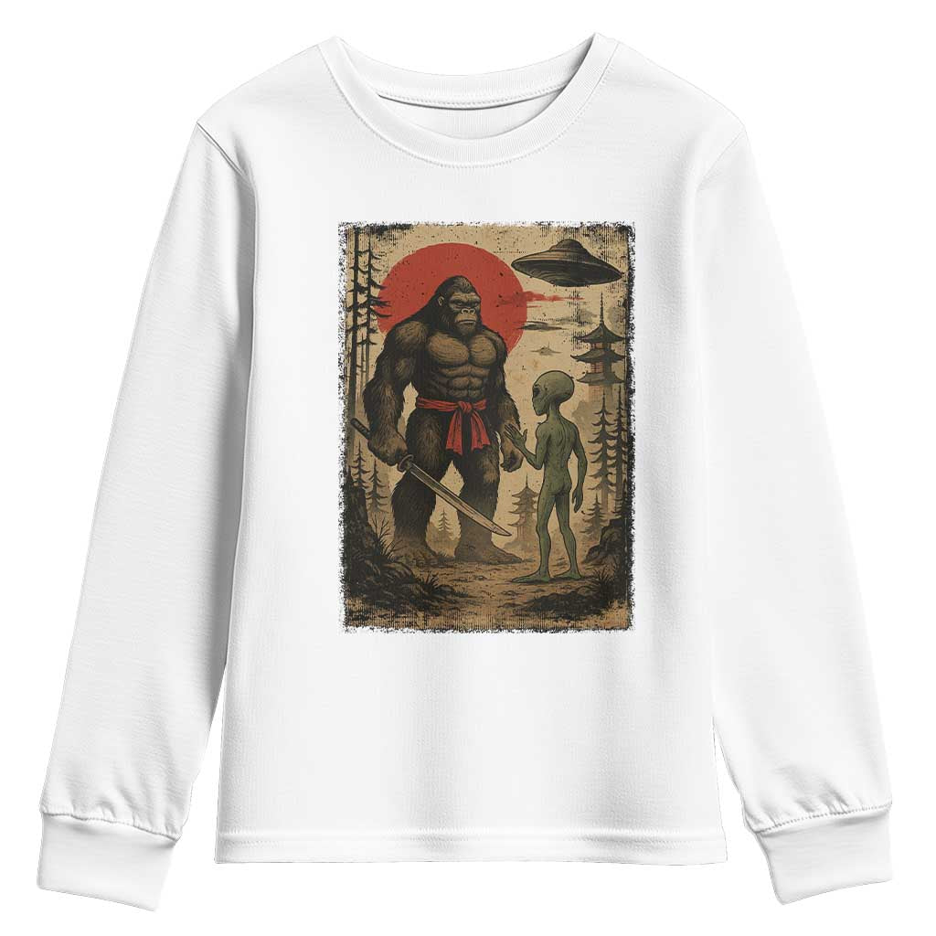 Samurai Bigfoot Japanese UFO Youth Sweatshirt Sasquatch Ailen Ukiyo-e - Wonder Print Shop