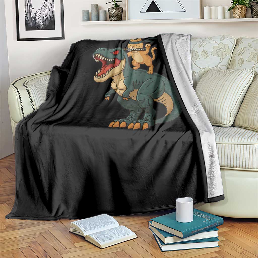 Ninja Cat Riding Dinosaur Throw Blanket - Wonder Print Shop
