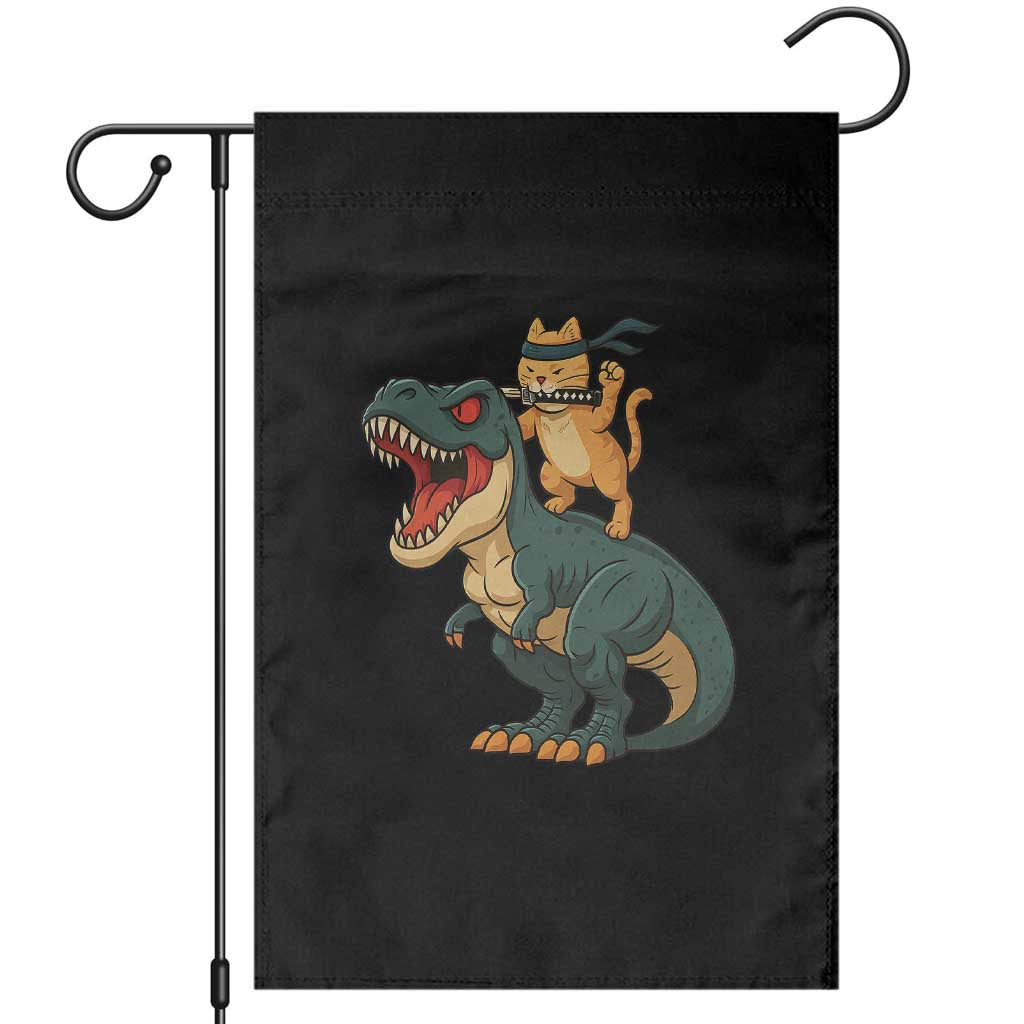Ninja Cat Riding Dinosaur Garden Flag - Wonder Print Shop