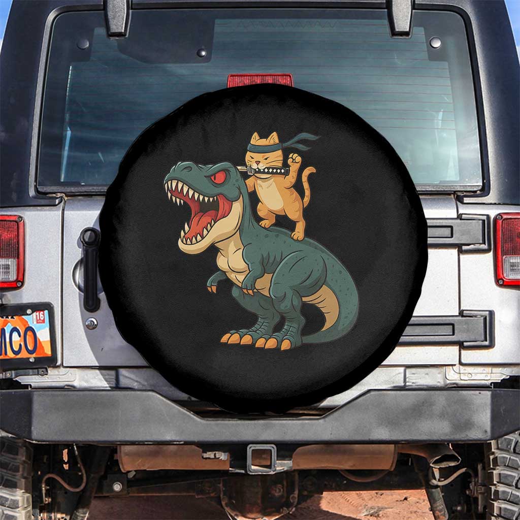 Ninja Cat Riding Dinosaur Spare Tire Cover - Wonder Print Shop