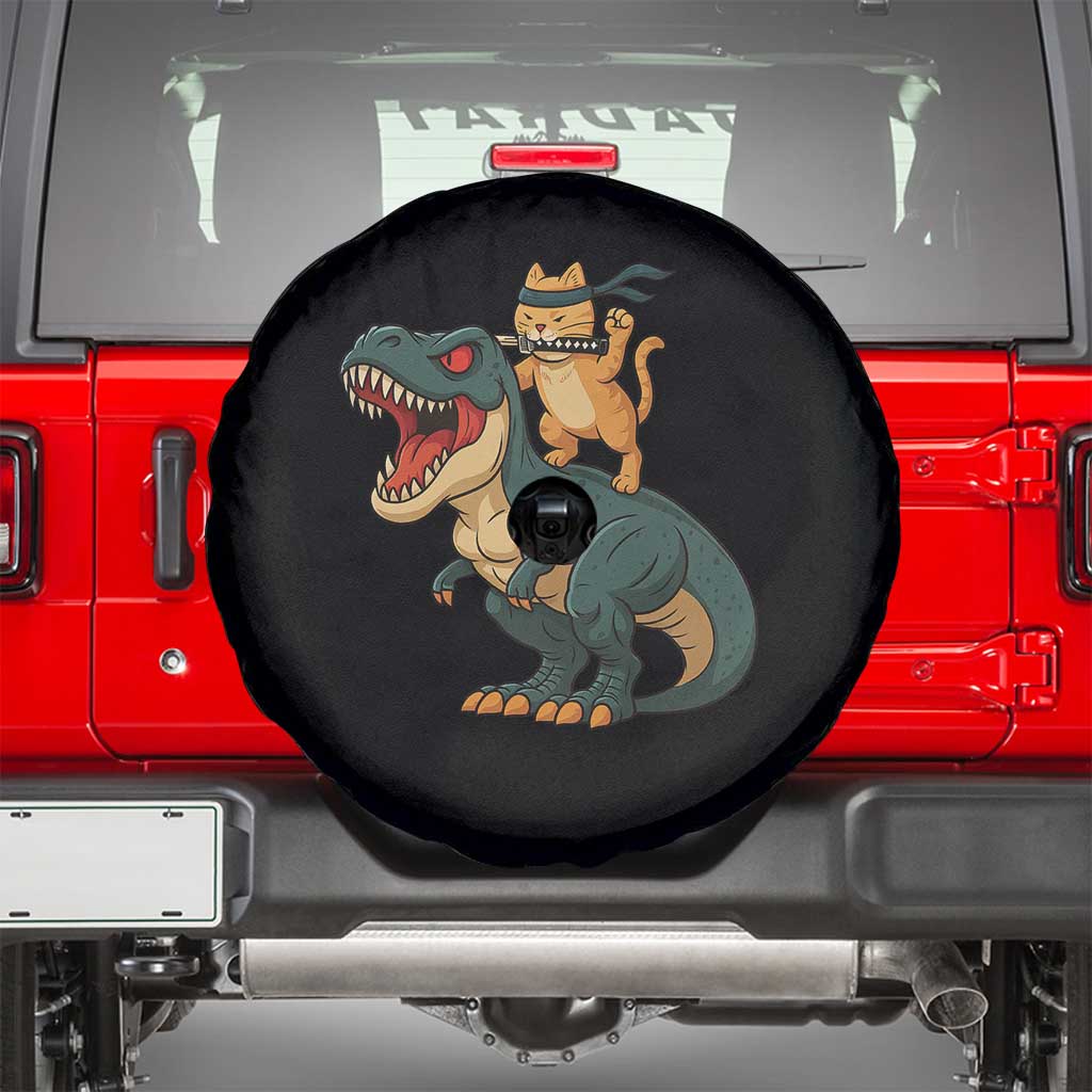 Ninja Cat Riding Dinosaur Spare Tire Cover - Wonder Print Shop