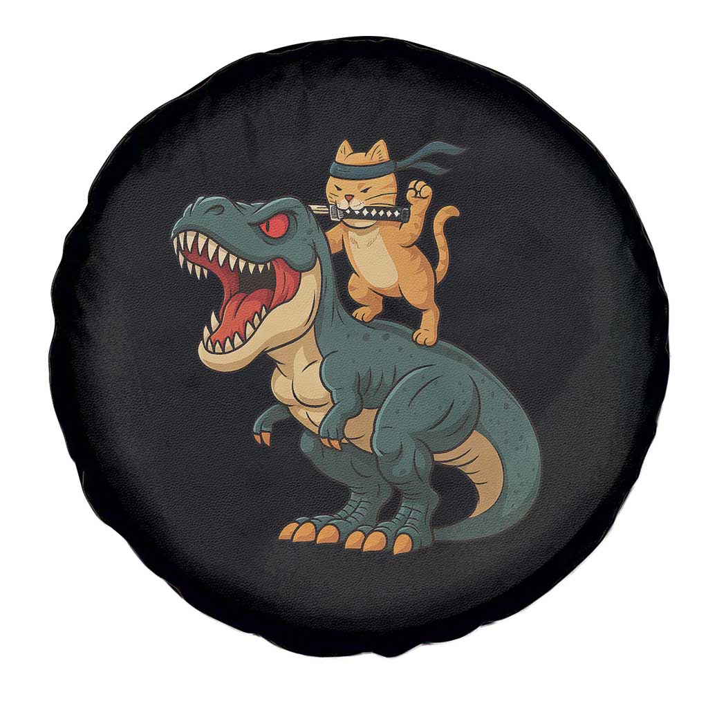 Ninja Cat Riding Dinosaur Spare Tire Cover - Wonder Print Shop