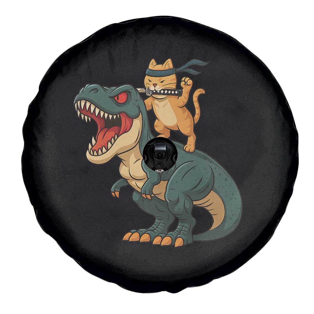 Ninja Cat Riding Dinosaur Spare Tire Cover - Wonder Print Shop