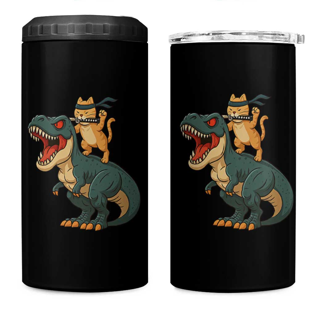 Ninja Cat Riding Dinosaur 4 in 1 Can Cooler Tumbler - Wonder Print Shop