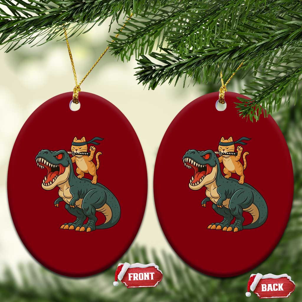 Ninja Cat Riding Dinosaur Ceramic Ornament - undefined