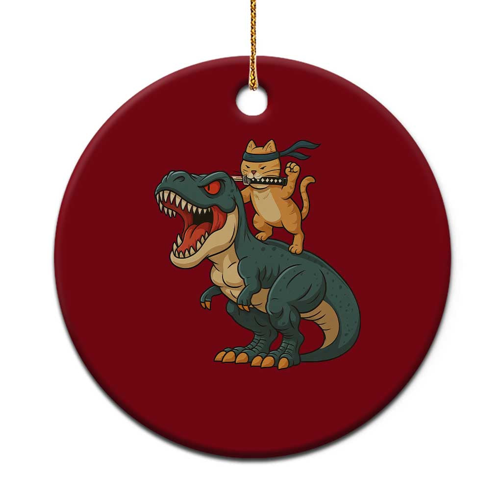 Ninja Cat Riding Dinosaur Ceramic Ornament - undefined