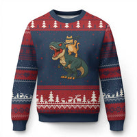 Ninja Cat Riding Dinosaur Ugly Christmas Sweater - Wonder Print Shop