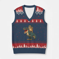 Ninja Cat Riding Dinosaur V-Neck Knit Sweater Vest - Wonder Print Shop