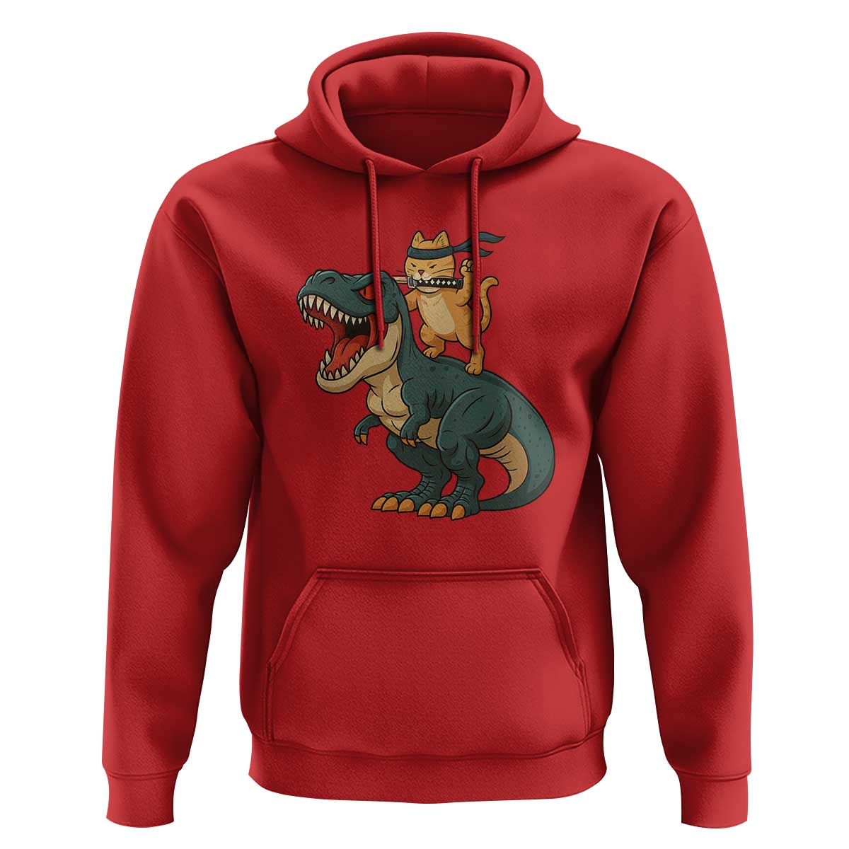 Ninja Cat Riding Dinosaur Hoodie - Wonder Print Shop