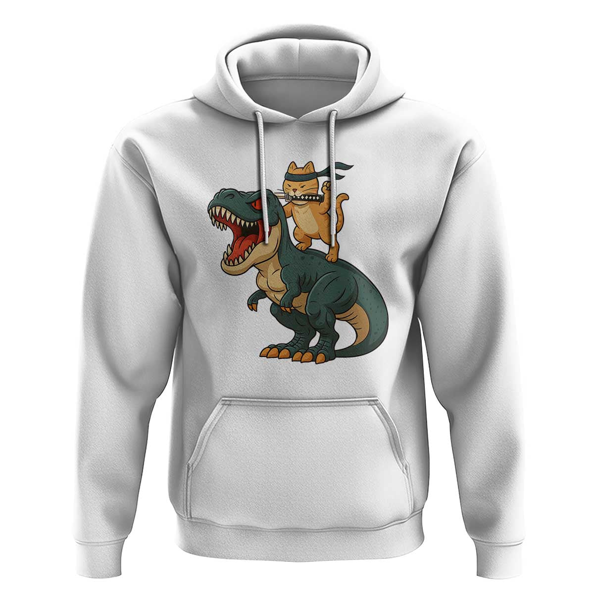Ninja Cat Riding Dinosaur Hoodie - Wonder Print Shop