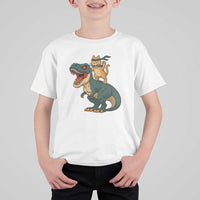 Ninja Cat Riding Dinosaur T Shirt For Kid - Wonder Print Shop