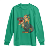 Ninja Cat Riding Dinosaur Long Sleeve Shirt - Wonder Print Shop