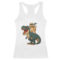Ninja Cat Riding Dinosaur Racerback Tank Top - Wonder Print Shop