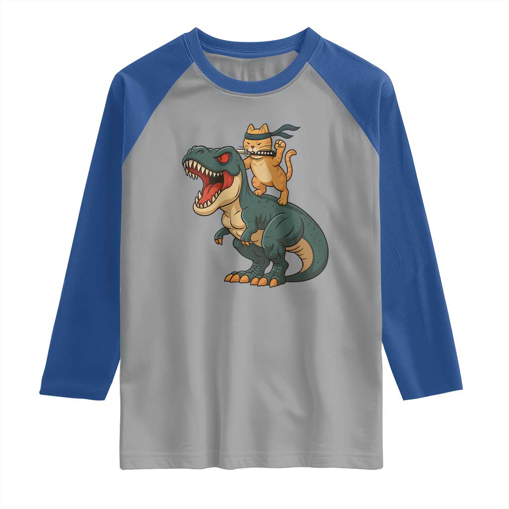 Ninja Cat Riding Dinosaur Raglan Shirt - Wonder Print Shop