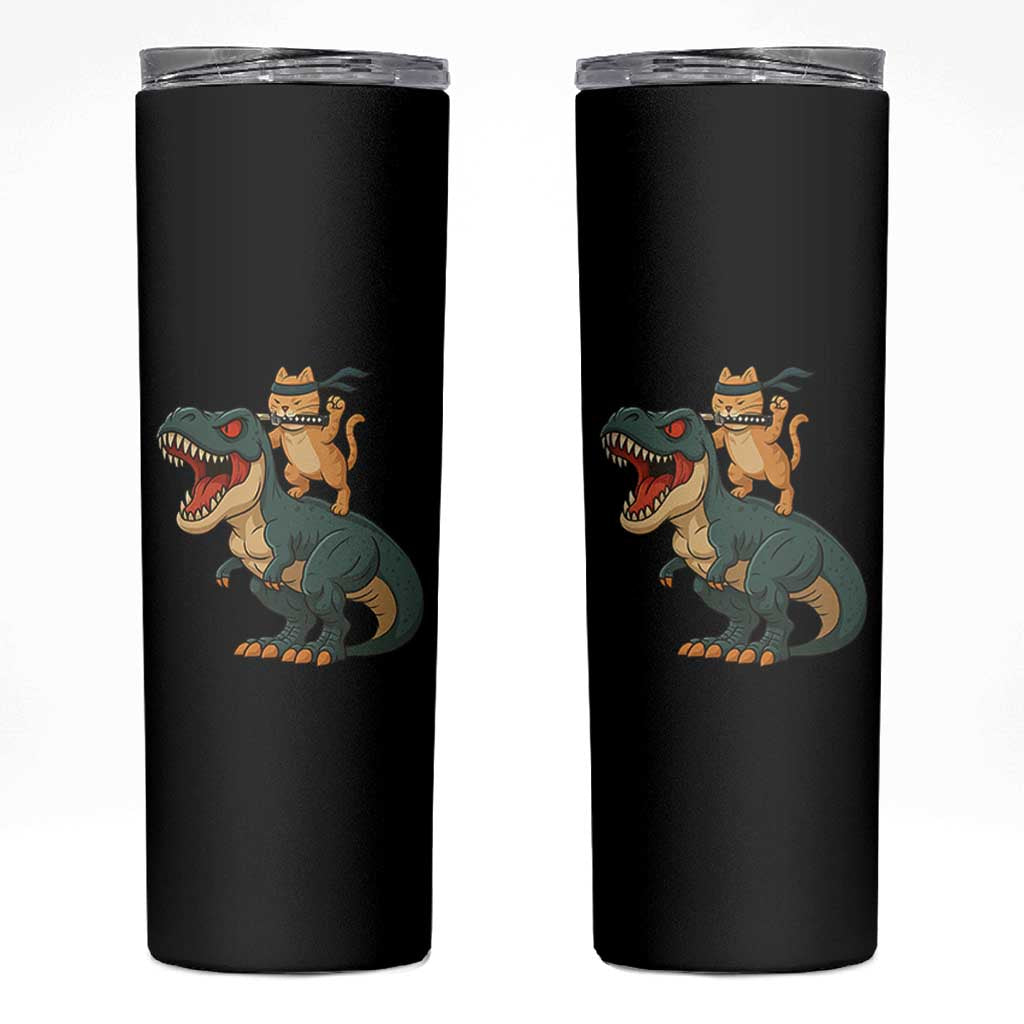 Ninja Cat Riding Dinosaur Skinny Tumbler - Wonder Print Shop