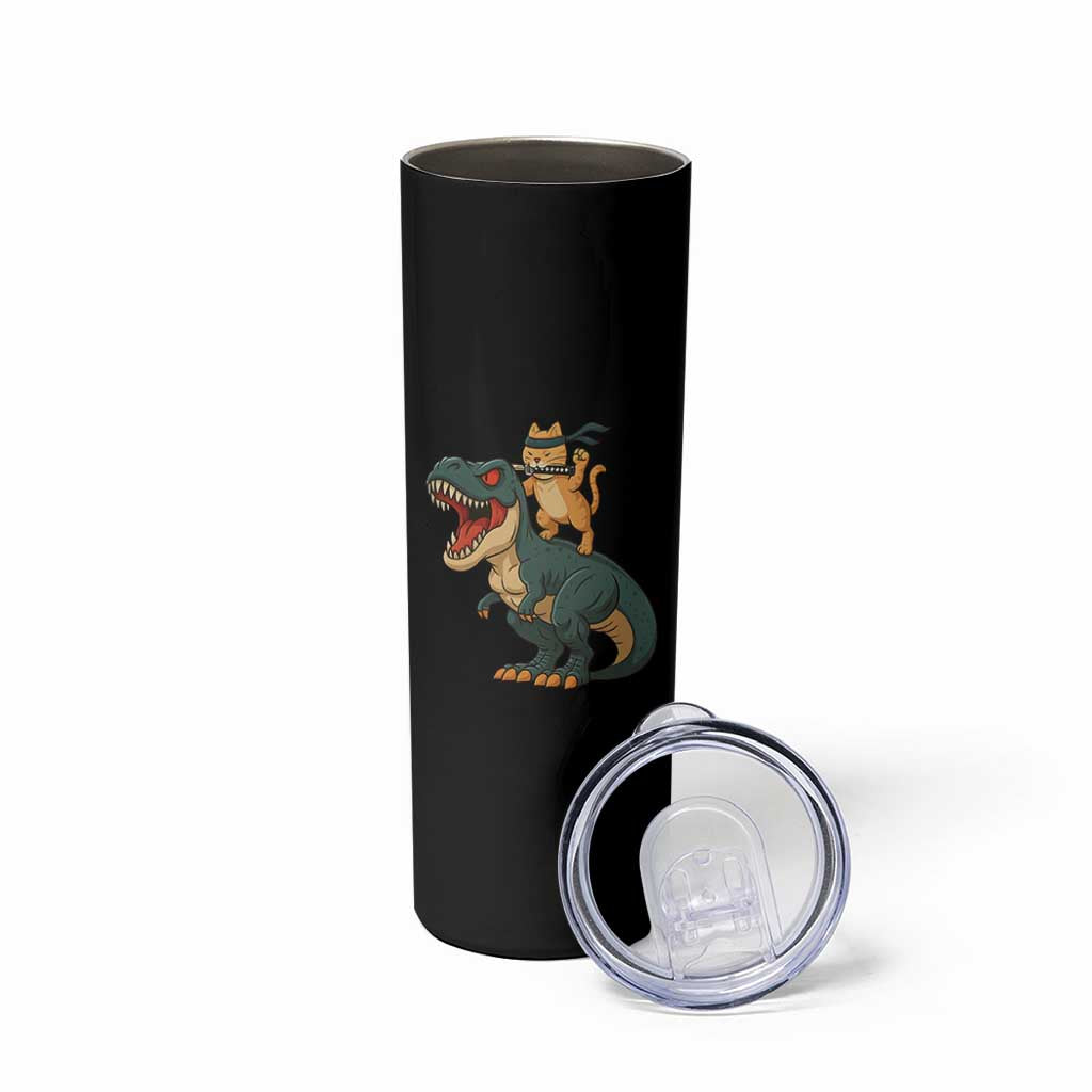 Ninja Cat Riding Dinosaur Skinny Tumbler - Wonder Print Shop