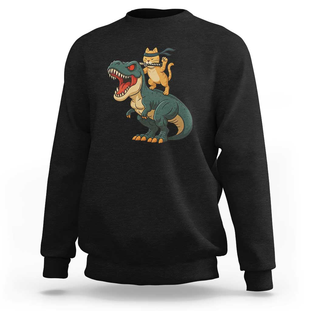 Ninja Cat Riding Dinosaur Sweatshirt - Wonder Print Shop