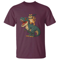 Ninja Cat Riding Dinosaur T Shirt - Wonder Print Shop
