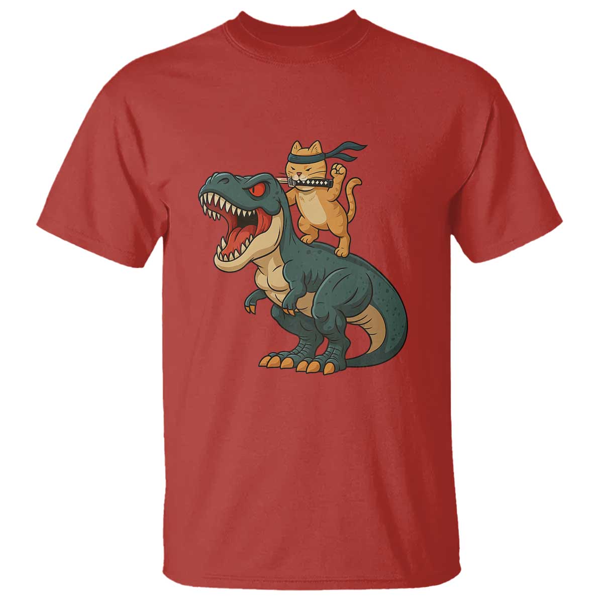 Ninja Cat Riding Dinosaur T Shirt - Wonder Print Shop