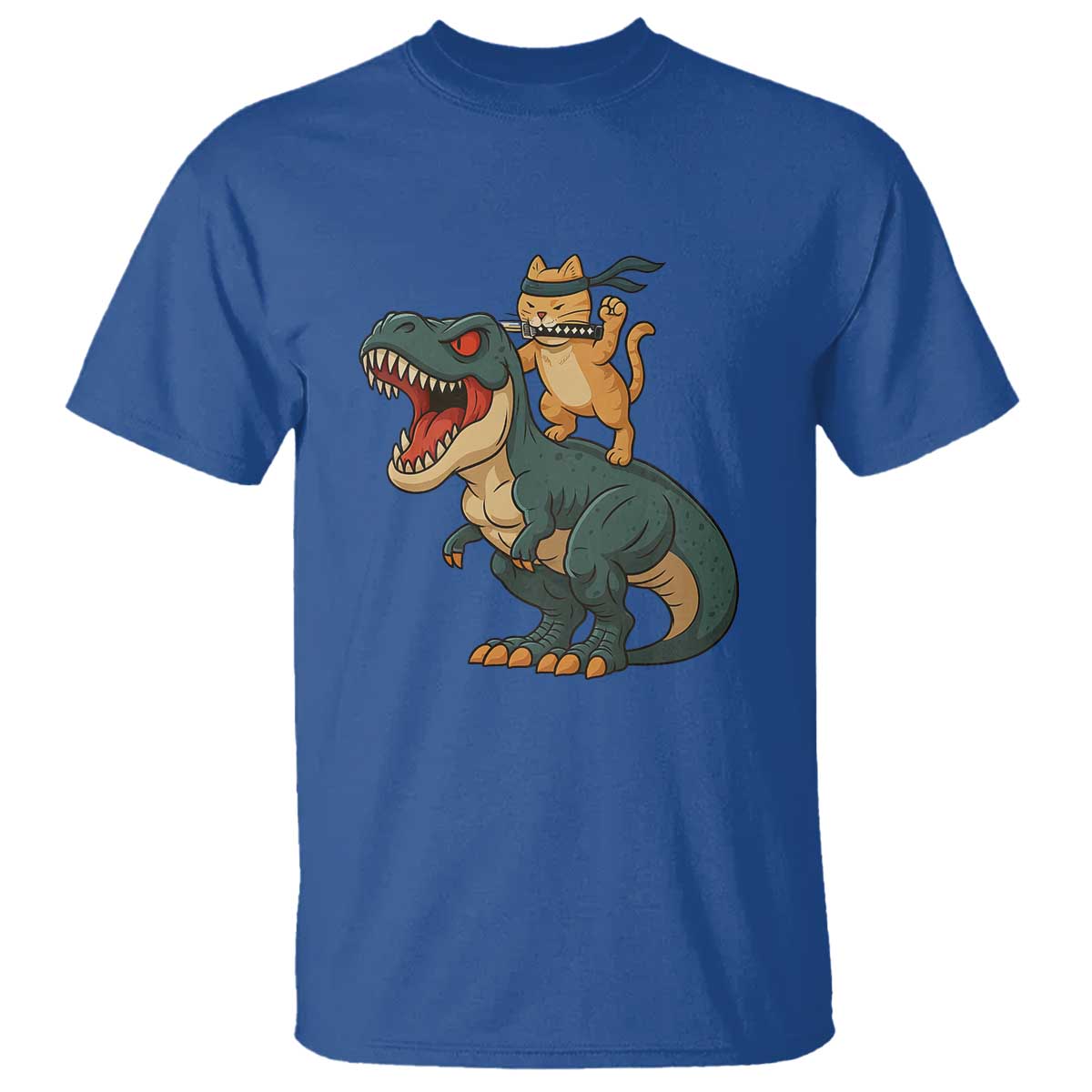 Ninja Cat Riding Dinosaur T Shirt - Wonder Print Shop