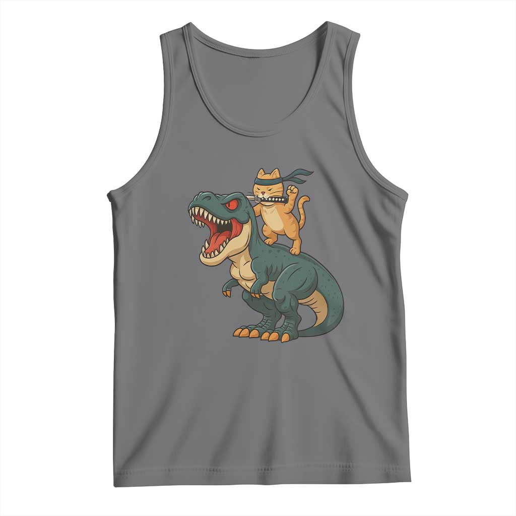 Ninja Cat Riding Dinosaur Tank Top - Wonder Print Shop