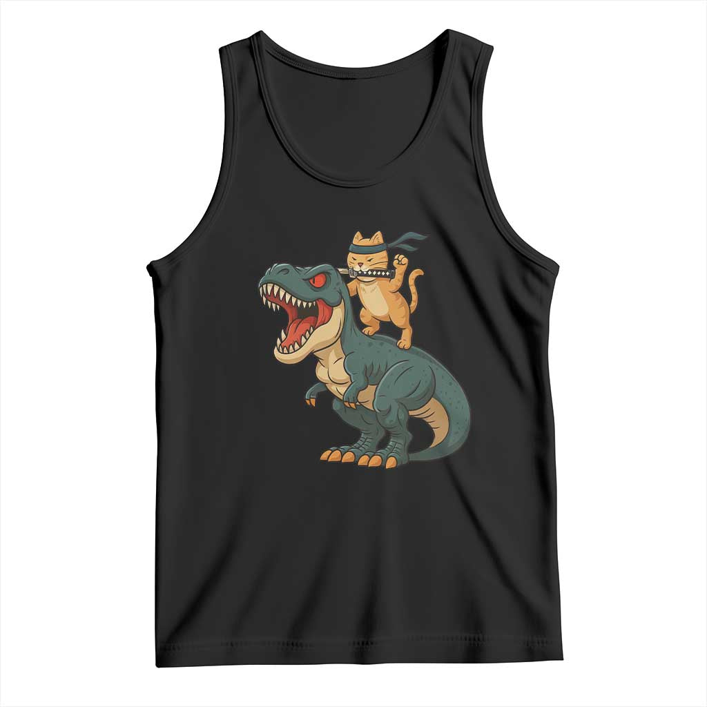 Ninja Cat Riding Dinosaur Tank Top - Wonder Print Shop
