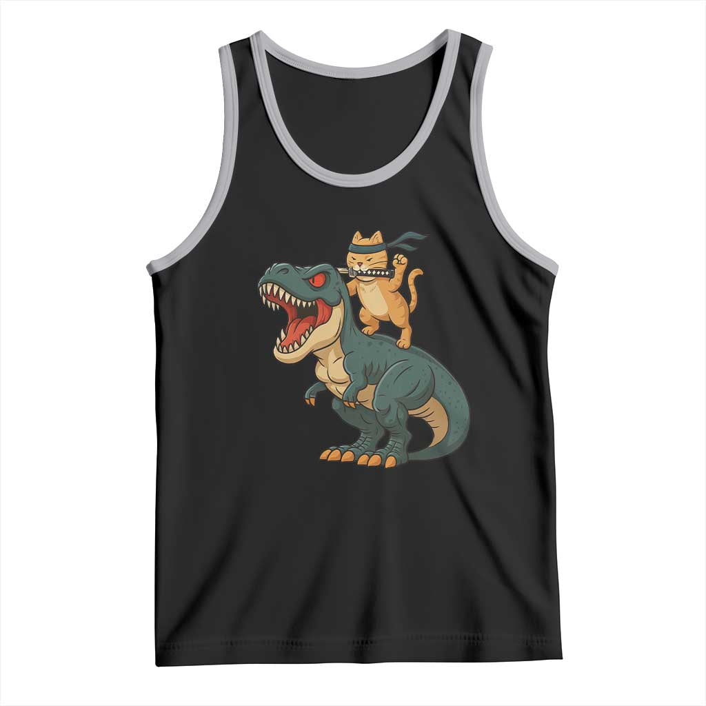 Ninja Cat Riding Dinosaur Tank Top - Wonder Print Shop
