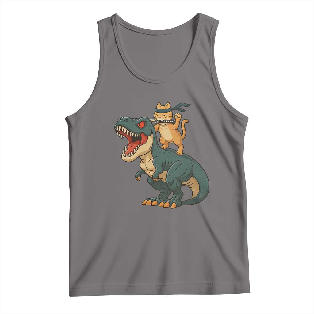 Ninja Cat Riding Dinosaur Tank Top - Wonder Print Shop