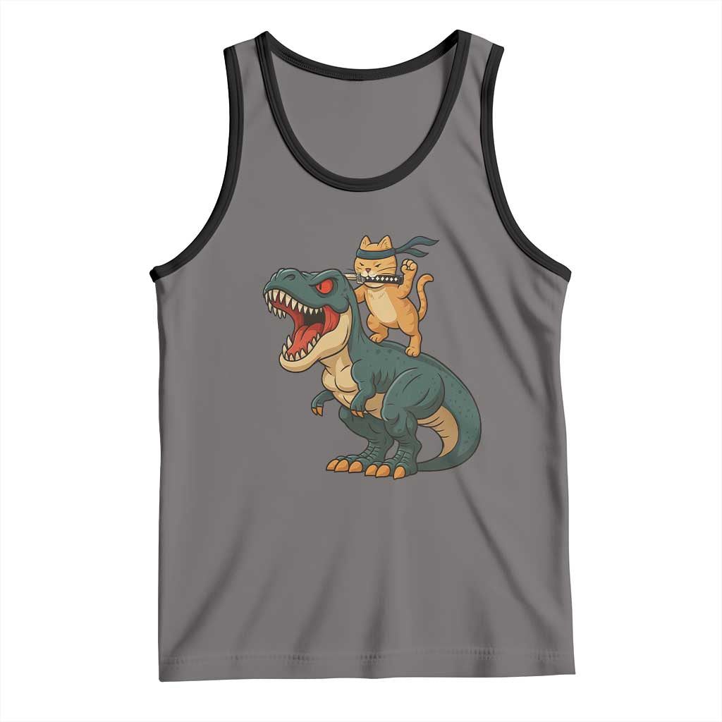 Ninja Cat Riding Dinosaur Tank Top - Wonder Print Shop