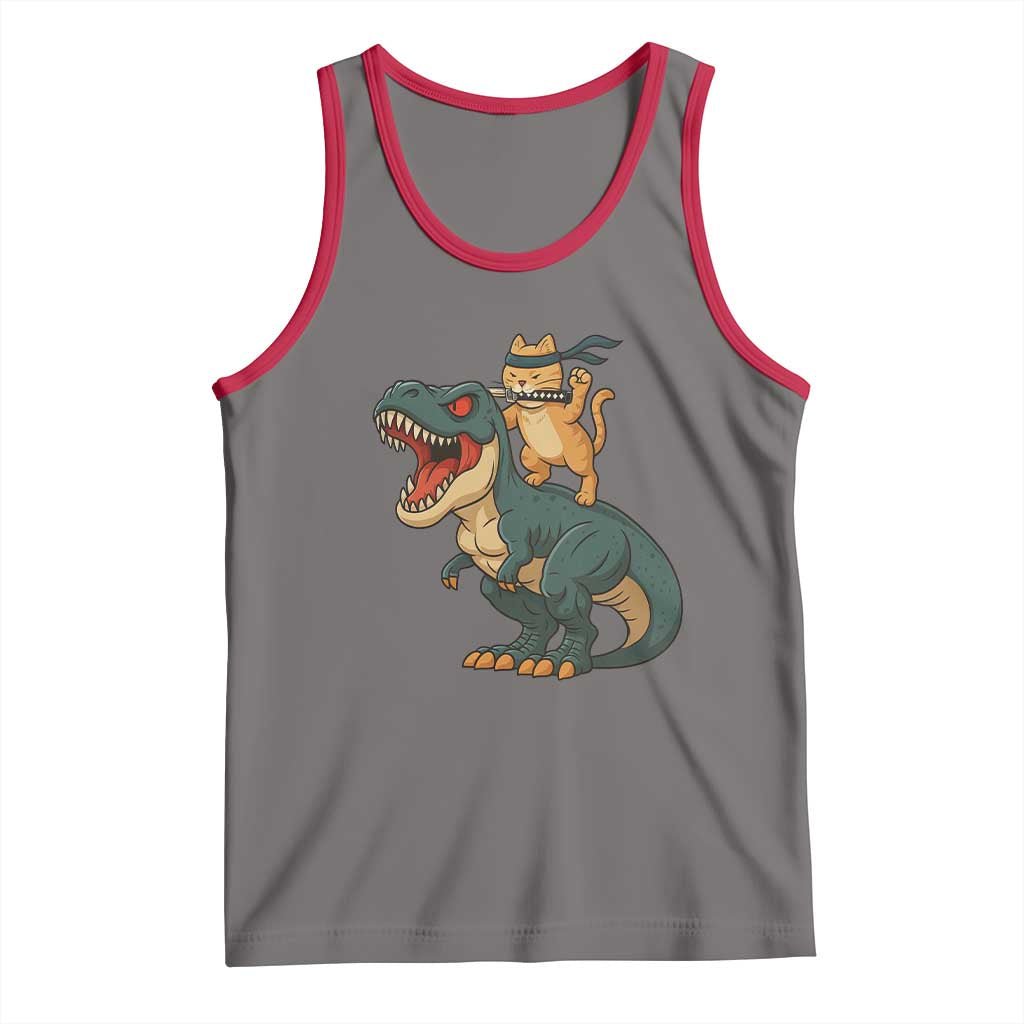 Ninja Cat Riding Dinosaur Tank Top - Wonder Print Shop