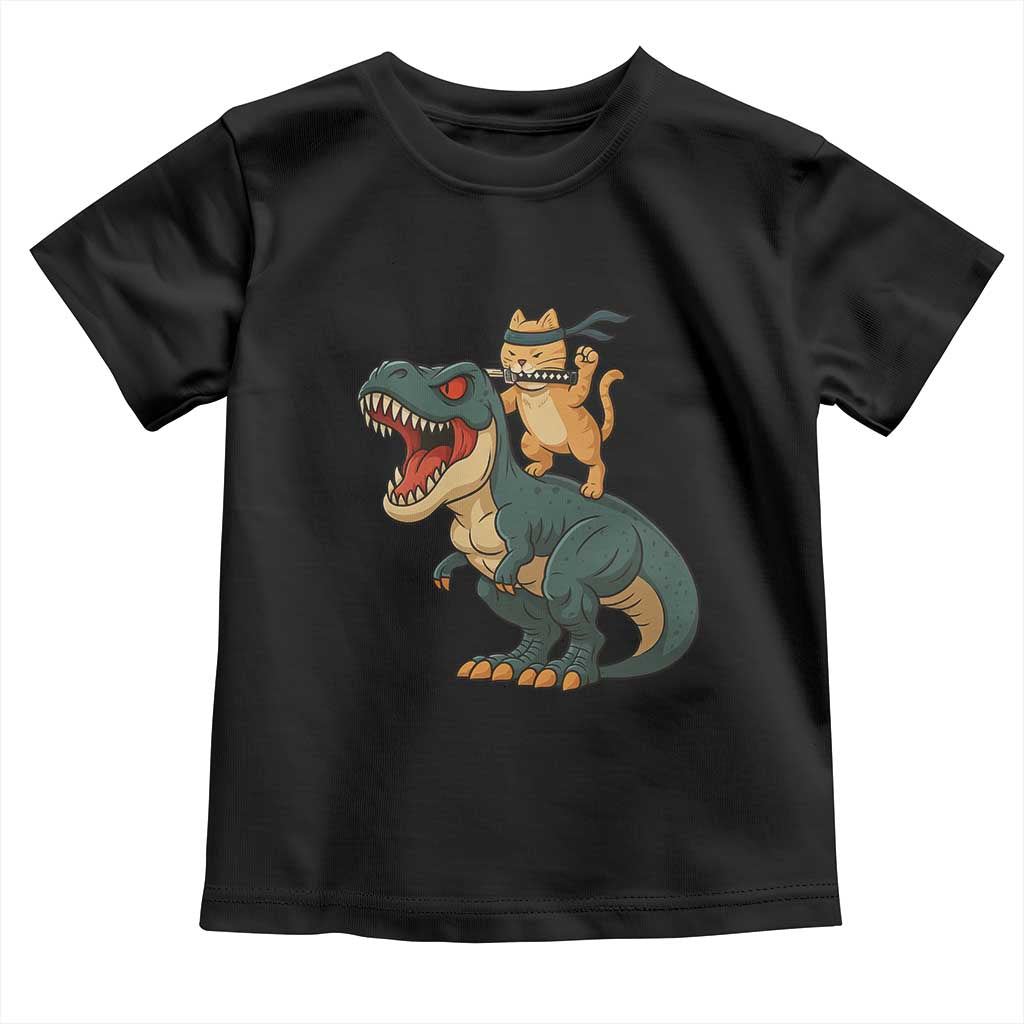 Ninja Cat Riding Dinosaur Toddler T Shirt - Wonder Print Shop