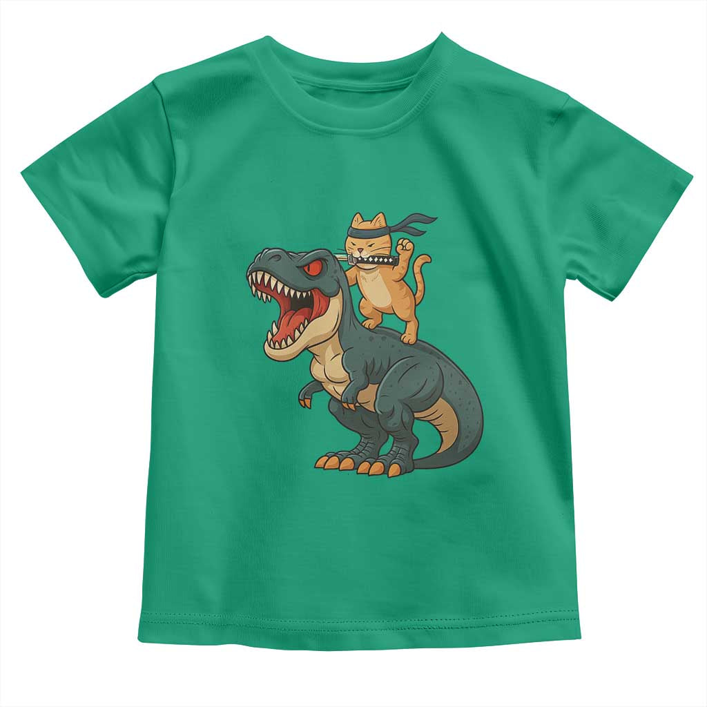 Ninja Cat Riding Dinosaur Toddler T Shirt - Wonder Print Shop