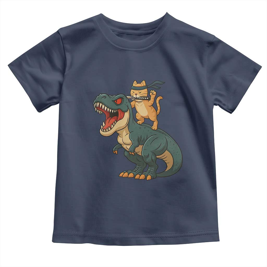 Ninja Cat Riding Dinosaur Toddler T Shirt - Wonder Print Shop