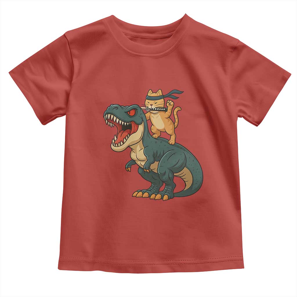 Ninja Cat Riding Dinosaur Toddler T Shirt - Wonder Print Shop