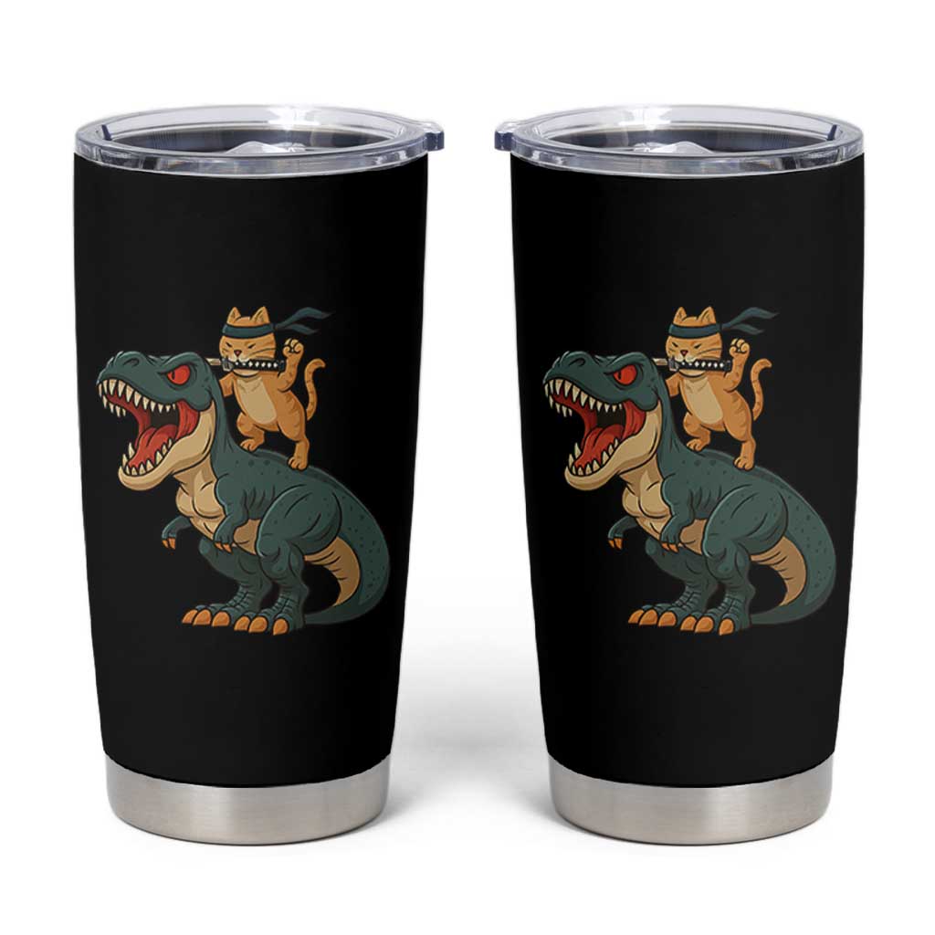 Ninja Cat Riding Dinosaur Tumbler Cup - Wonder Print Shop