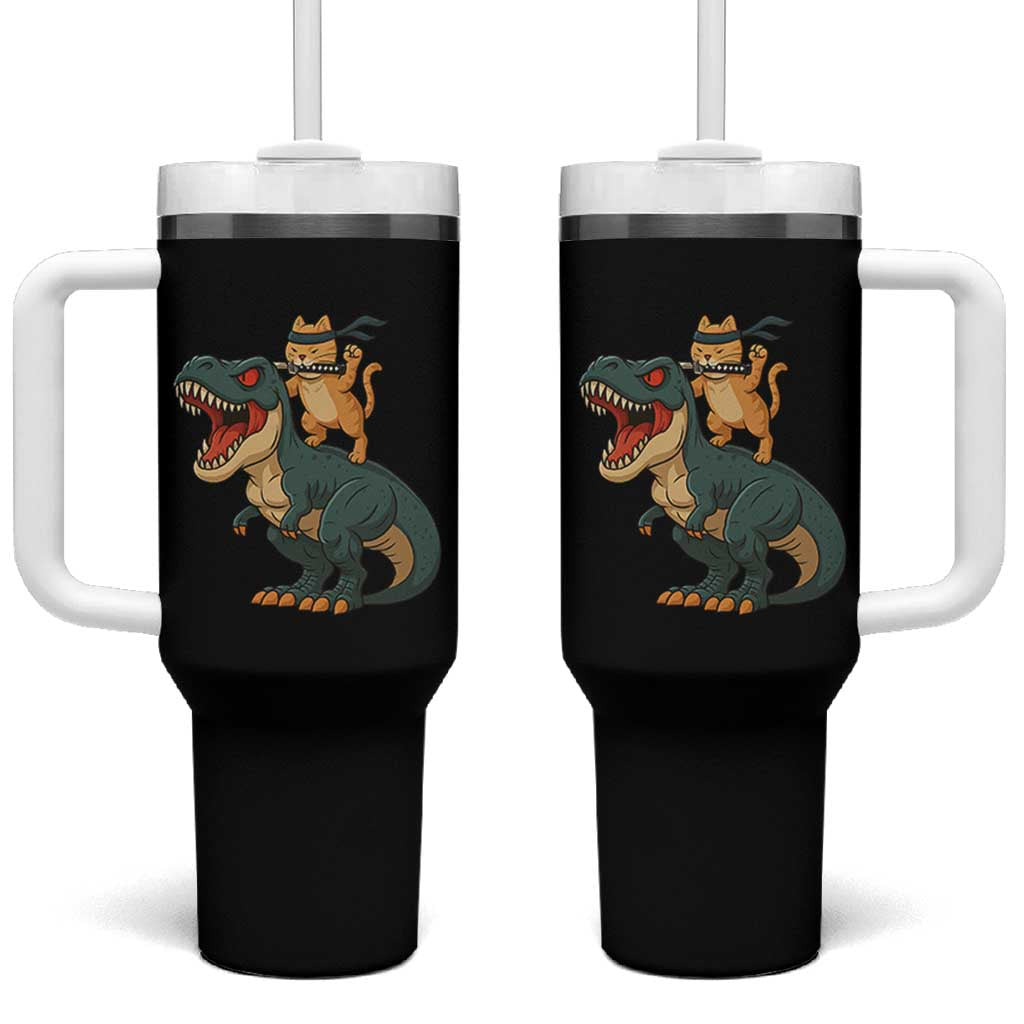 Ninja Cat Riding Dinosaur Tumbler With Handle - Wonder Print Shop