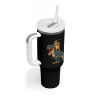 Ninja Cat Riding Dinosaur Tumbler With Handle - Wonder Print Shop