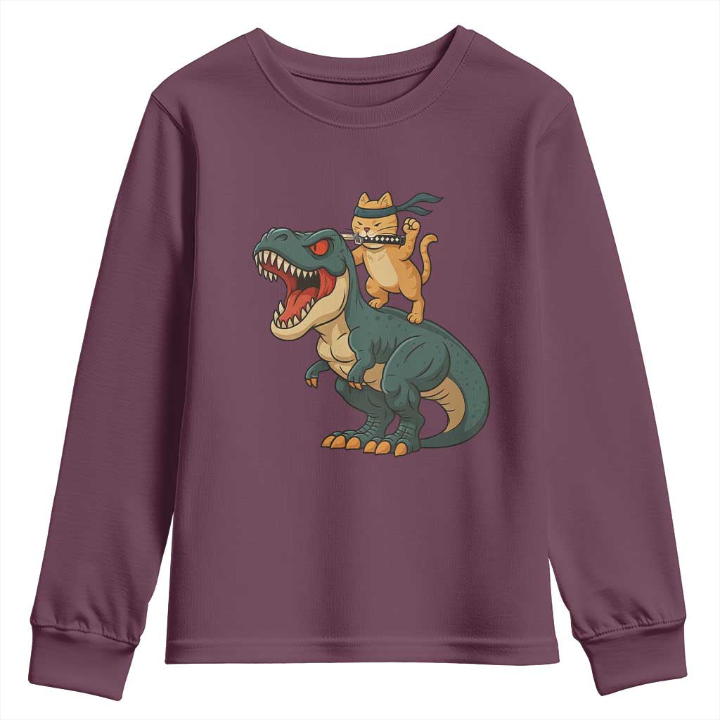 Ninja Cat Riding Dinosaur Youth Sweatshirt - undefined
