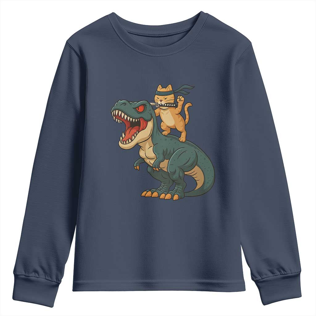 Ninja Cat Riding Dinosaur Youth Sweatshirt - undefined