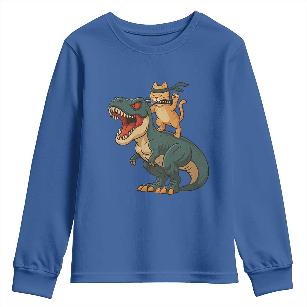 Ninja Cat Riding Dinosaur Youth Sweatshirt - undefined